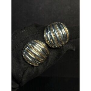 Taxco LATON Sterling Silver Two Tone Ribbed Clip On Earrings Mexico TD-22
